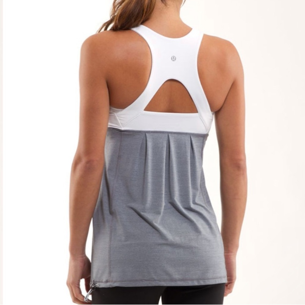 Lululemon tank top run your heart out blurred white grey open back